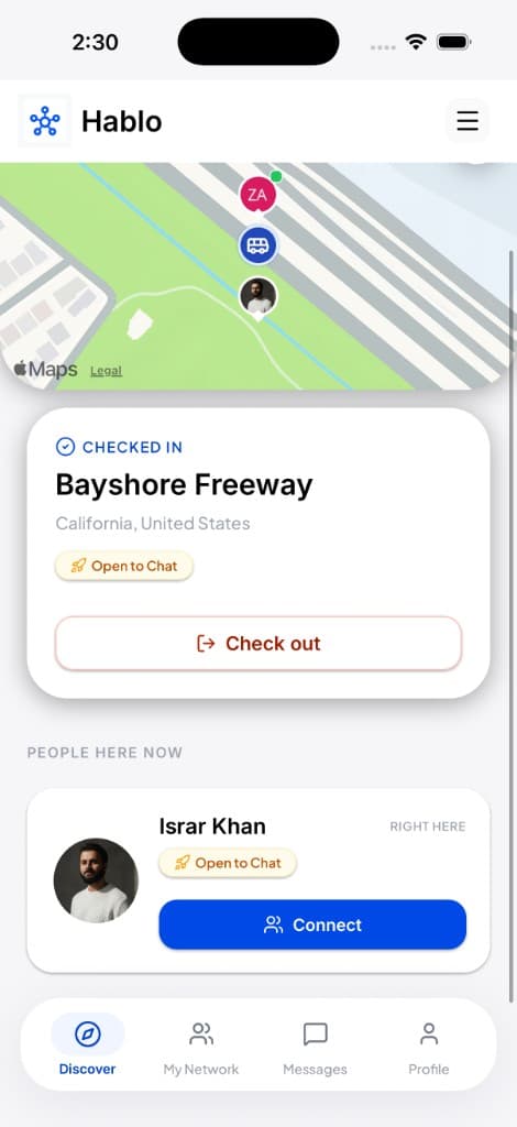 Hablo — Check-in flow